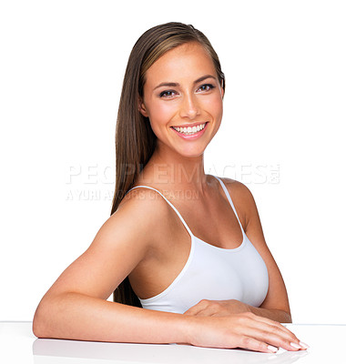 Buy stock photo A young woman isolated on white