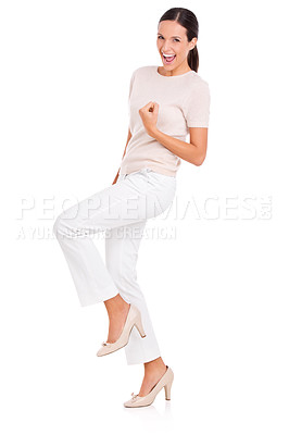 Buy stock photo Full-length studio portrait of an attractive young woman looking excited