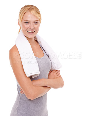 Buy stock photo Studio shot of a young woman working out isolated on shite