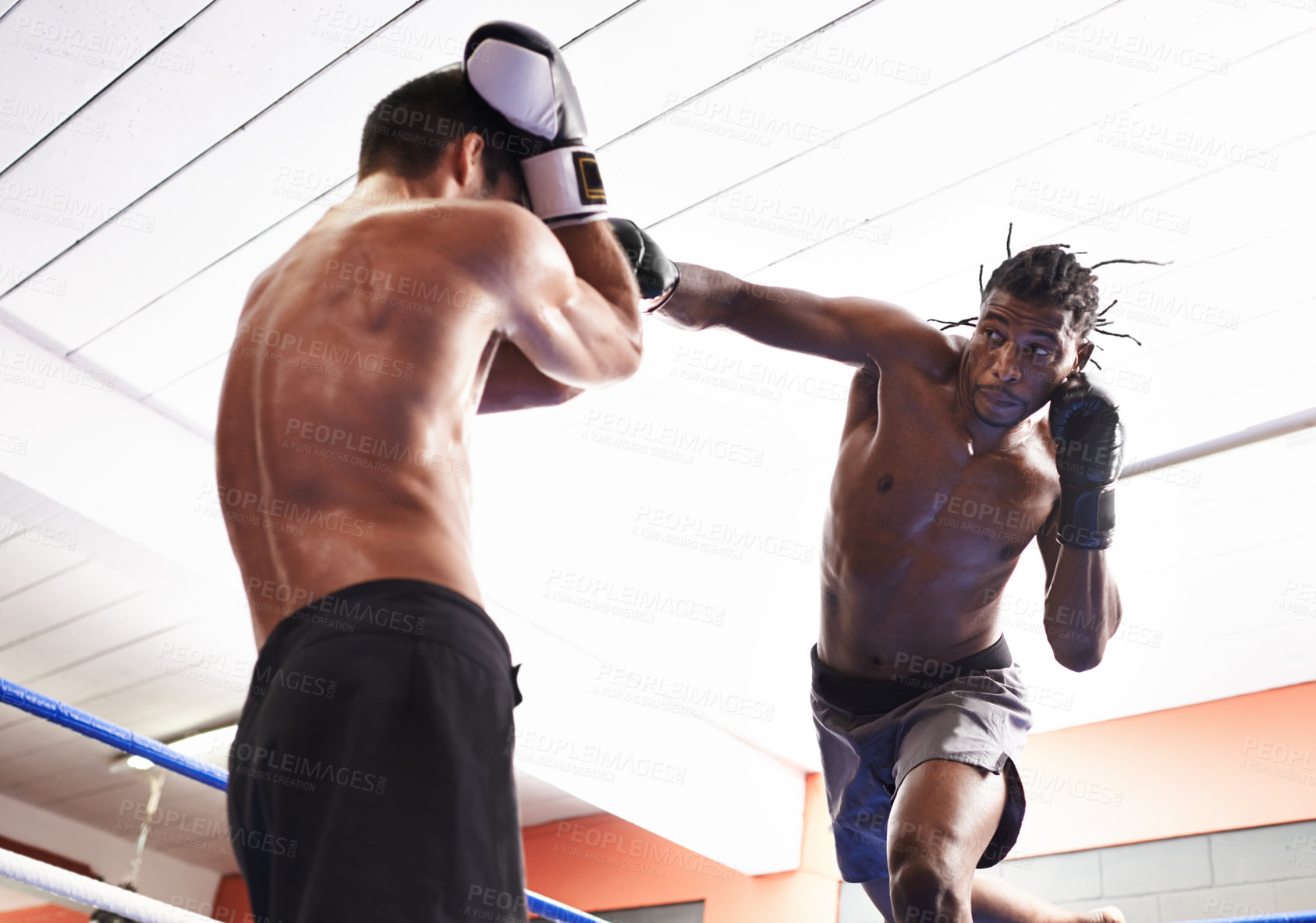 Buy stock photo Two kickboxers in training