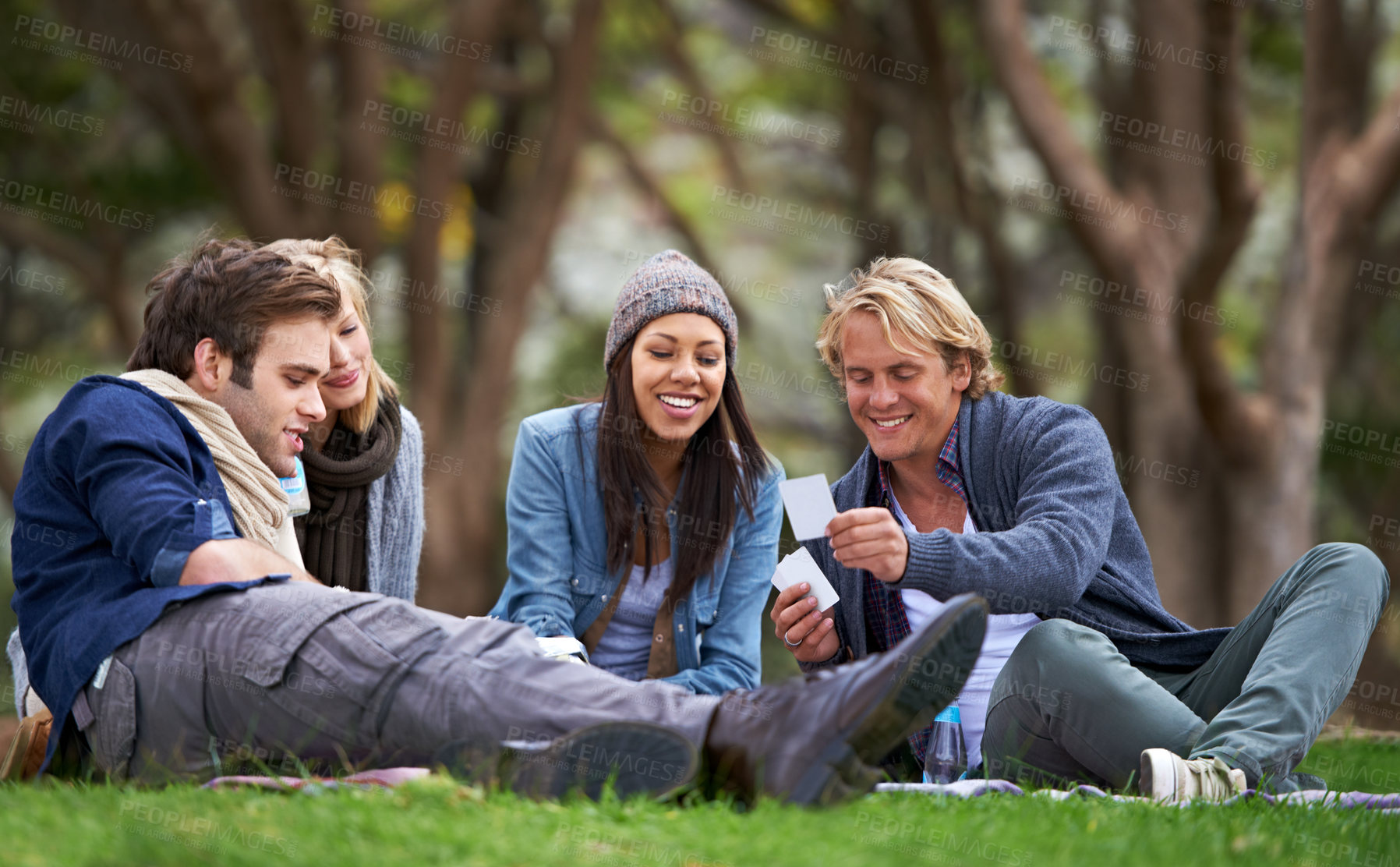 Buy stock photo A group of friends enjoying an outdoor picnic together