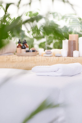 Buy stock photo A room at the day spa equipped with everything needed for a massage
