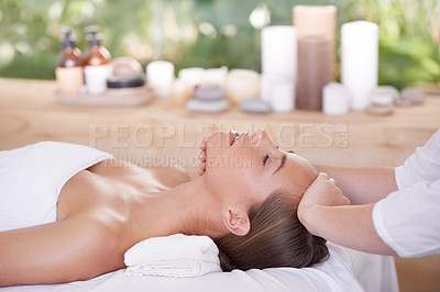 Buy stock photo A young woman on a massage table in a spa
