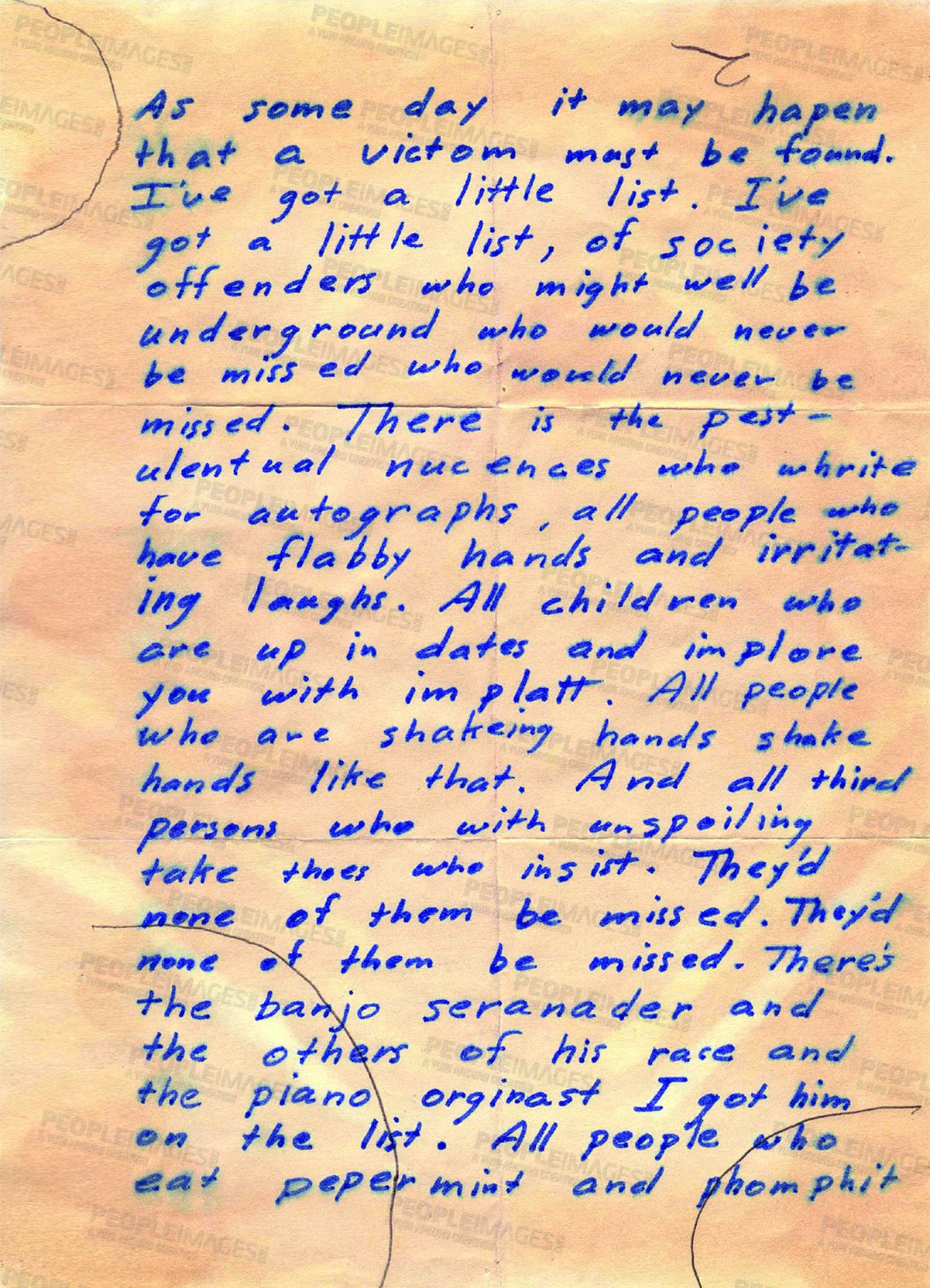 Buy stock photo Parchment, letter and note on document for manuscript from the Zodiac killer with script, font or handwritten. Paper, writing and historical paperwork with english language, communication or message 