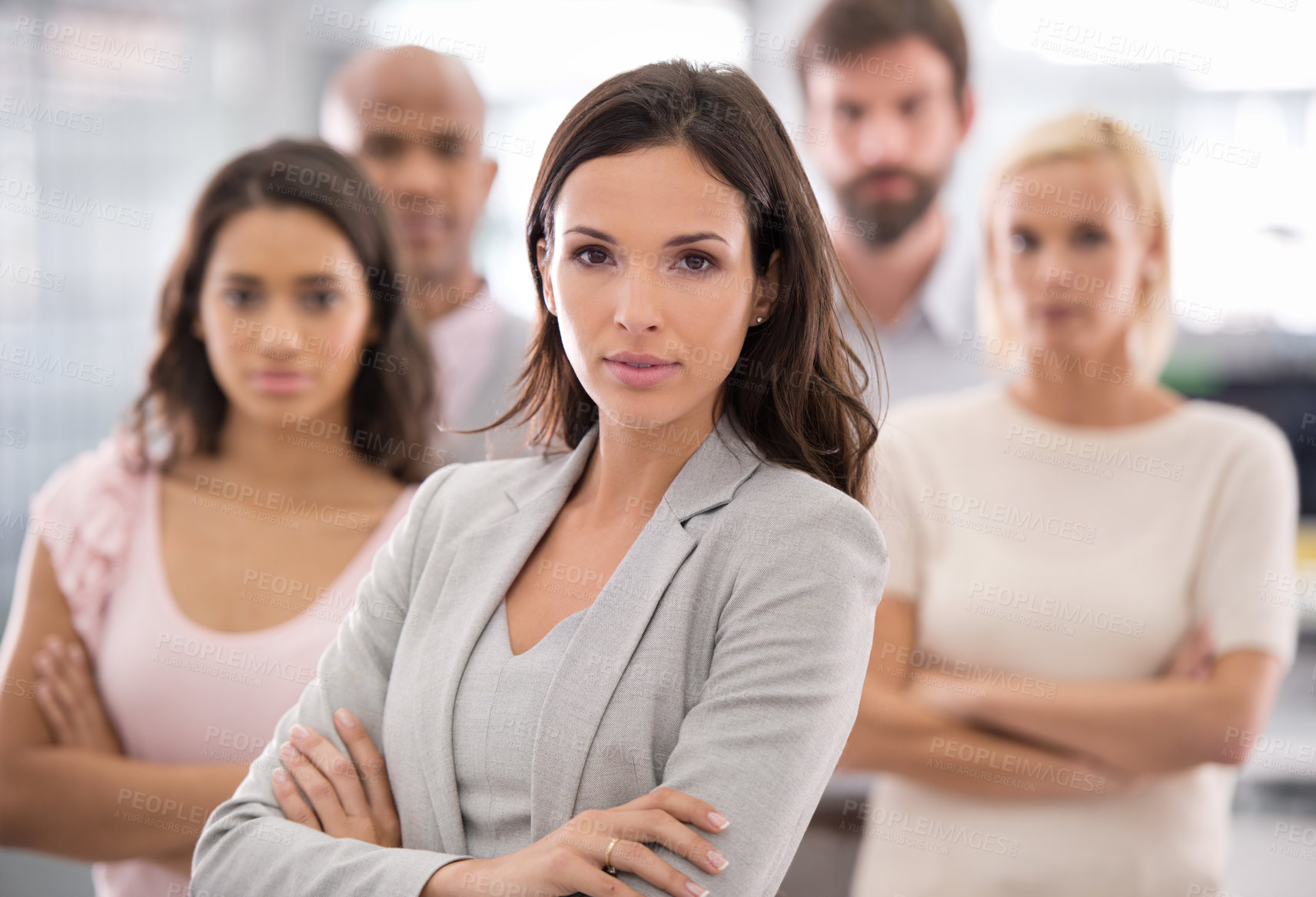 Buy stock photo Group, business people and portrait with arms crossed for corporate, leadership and teamwork. Diversity, colleagues and professional employees or corporate coworkers with confidence in office