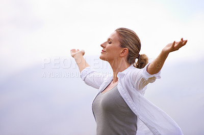 Buy stock photo A woman doing yoga out