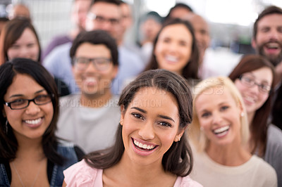 Buy stock photo Cropped shot of a group of smiling businesspeople