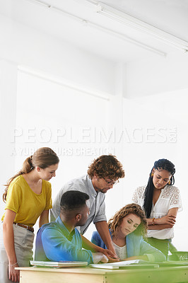 Buy stock photo Diverse group, teamwork and coworker at office for strategy with planning, project and ideas for client. Colleagues, collaboration and work for advertising agency with problem solving for creativity
