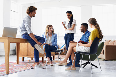 Buy stock photo Young people chatting in the office