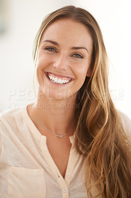 Buy stock photo Happy woman, confident and portrait of entrepreneur with small business and startup for growth in fashion. Smile, face and pride of designer with company, ambition and professional tailor of clothing