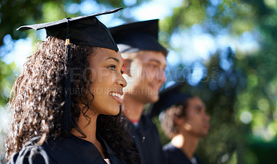 Buy stock photo Shot of a diverse group of students on graduation day