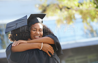 Buy stock photo Outdoors shot of students on graduation day