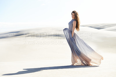 Buy stock photo Shot of a beautiful young woman on the beach