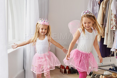 Buy stock photo Cropped shot of little girls wearing fairy princess costumes