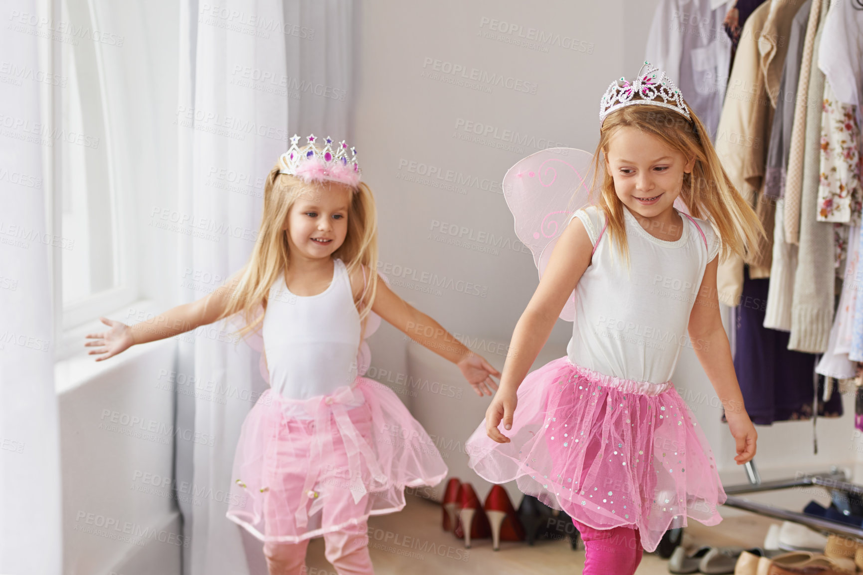 Buy stock photo Cropped shot of little girls wearing fairy princess costumes