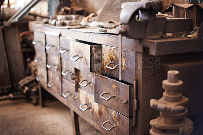 Buy stock photo Shot of an old workbench