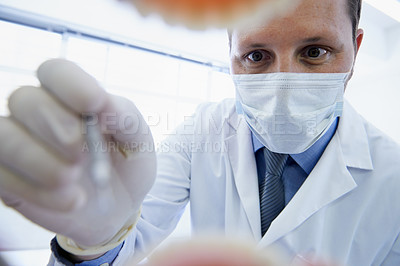 Buy stock photo Dentist, mouth and pov or teeth health or cleaning with dental or hygiene consultation, filling or orthodontist. Male person, mask and implant or gum disease with bacteria tool, procedure or exam