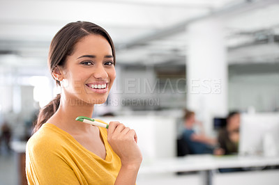 Buy stock photo Cropped shot of an attractive young businesswoman in the office