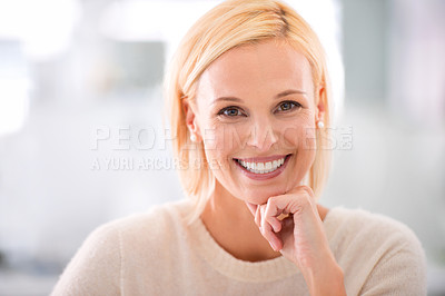 Buy stock photo Cropped portrait of an attractive young businesswoman in the office