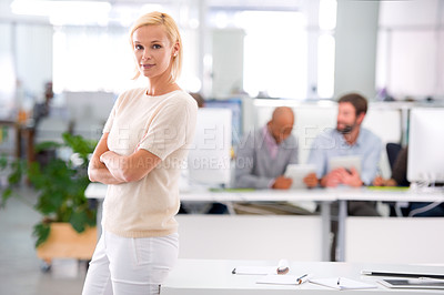 Buy stock photo Cropped shot of an attractive young businesswoman in the office