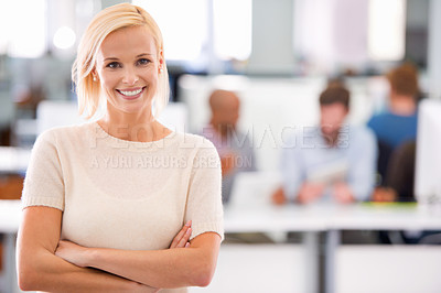 Buy stock photo Cropped shot of an attractive young businesswoman in the office