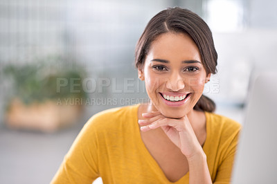 Buy stock photo Cropped shot of an attractive young businesswoman in the office