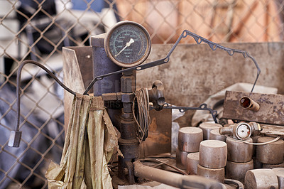 Buy stock photo Cropped shot of a pile of equipment and scrap metal