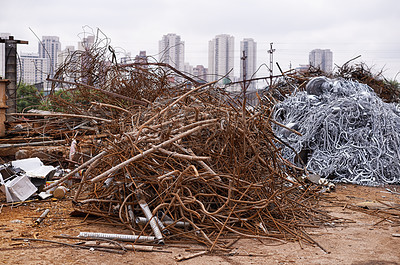 Buy stock photo Piles of different metal in a scrapyard