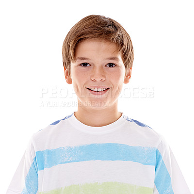 Buy stock photo Portrait of a happy and confident young boy isolated on white