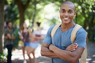 Buy stock photo Portrait of a handsome young man on campus