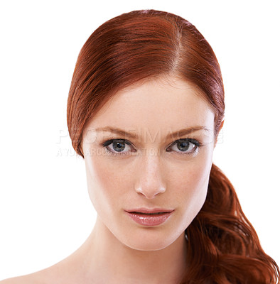 Buy stock photo Studio shot of a redheaded woman isolated on white