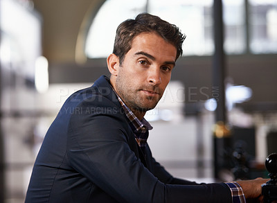 Buy stock photo Professional, businessman and portrait at desk in office as meeting, convention and event planner for hotels. Male person, entrepreneur and creative career for profession, job and client service
