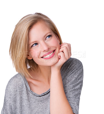 Buy stock photo An isolated studio shot of a beautiful young woman