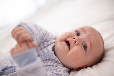 Buy stock photo Cropped shot of an adorable baby boy