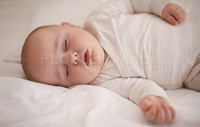 Buy stock photo Cropped shot of an adorable baby boy asleep