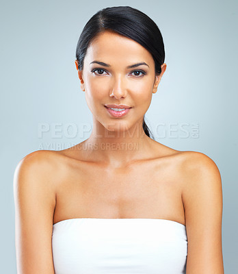 Buy stock photo Cropped studio shot of a beautiful young woman