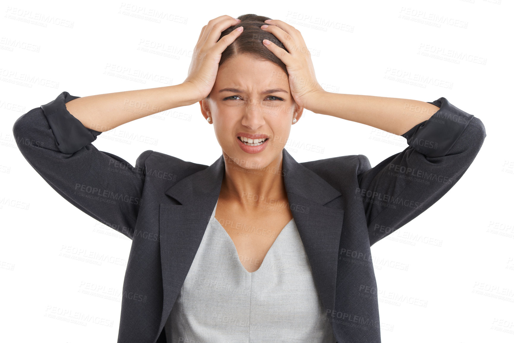 Buy stock photo Studio shot of an attractive young businesswoman looking frustrated