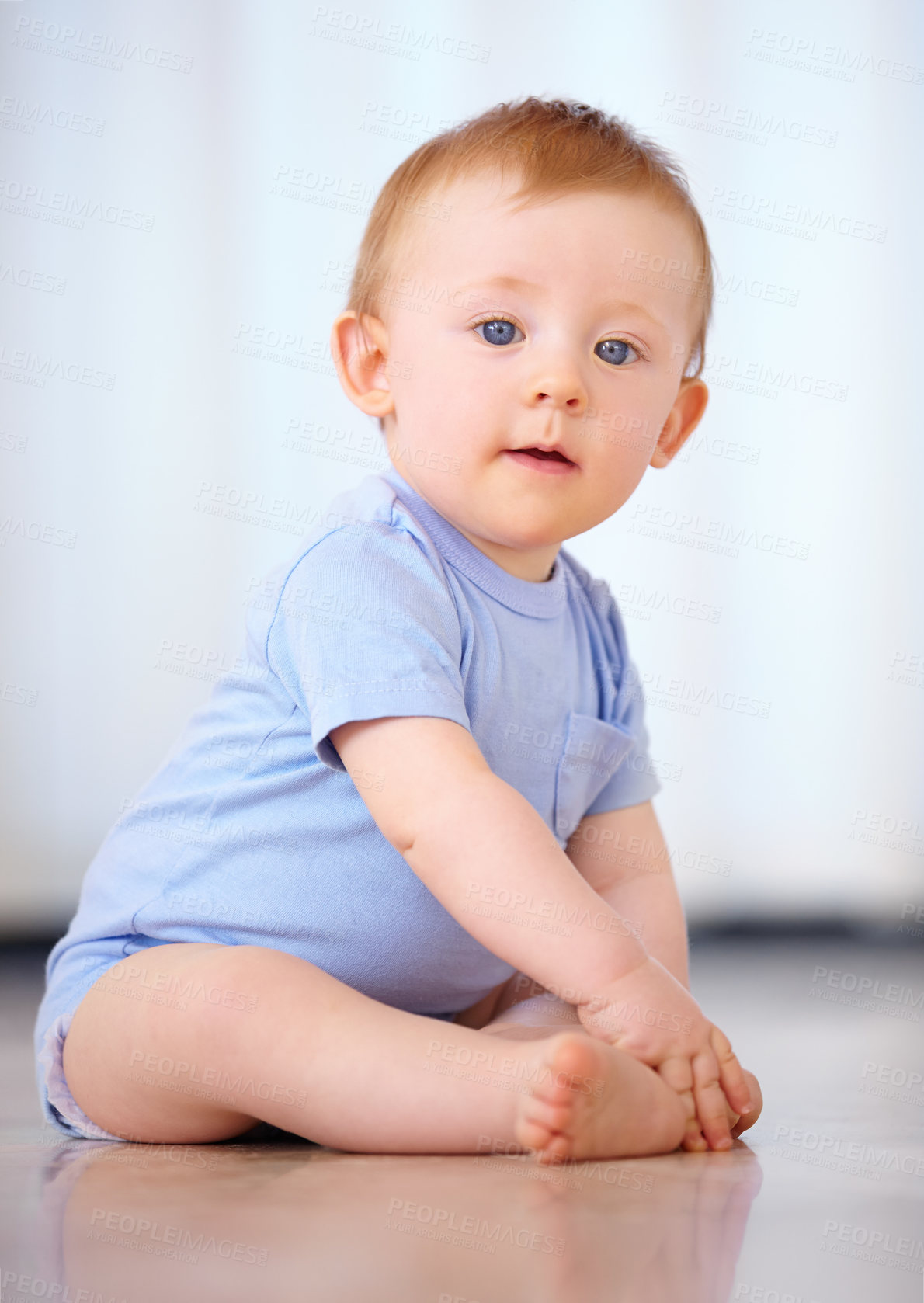 Buy stock photo Shot of an adorable baby boy in his home