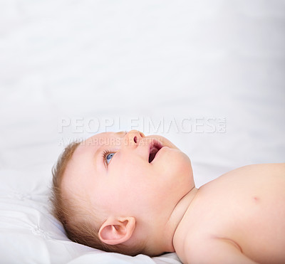 Buy stock photo Shot of an adorable baby boy in his home