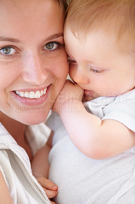 Buy stock photo Closeup shot of a young mother and her adorable son