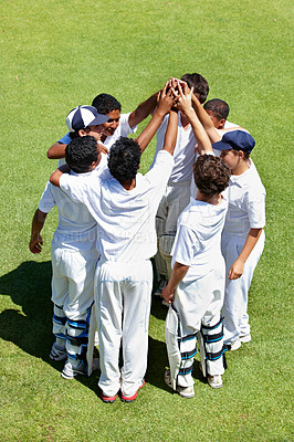 Buy stock photo Cropped shot of teammates before a cricket match