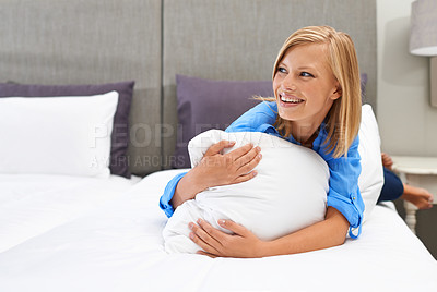 Buy stock photo Shot of a young woman in her bedroom