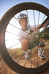 Taking his bike along the trails