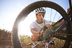 Taking his bike along the trails