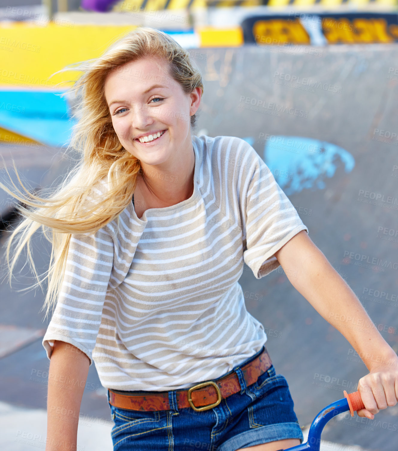 Buy stock photo Portrait of a teenage girl at a skatepark