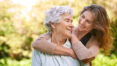 Buy stock photo Cropped shot of a young woman and her senior mother