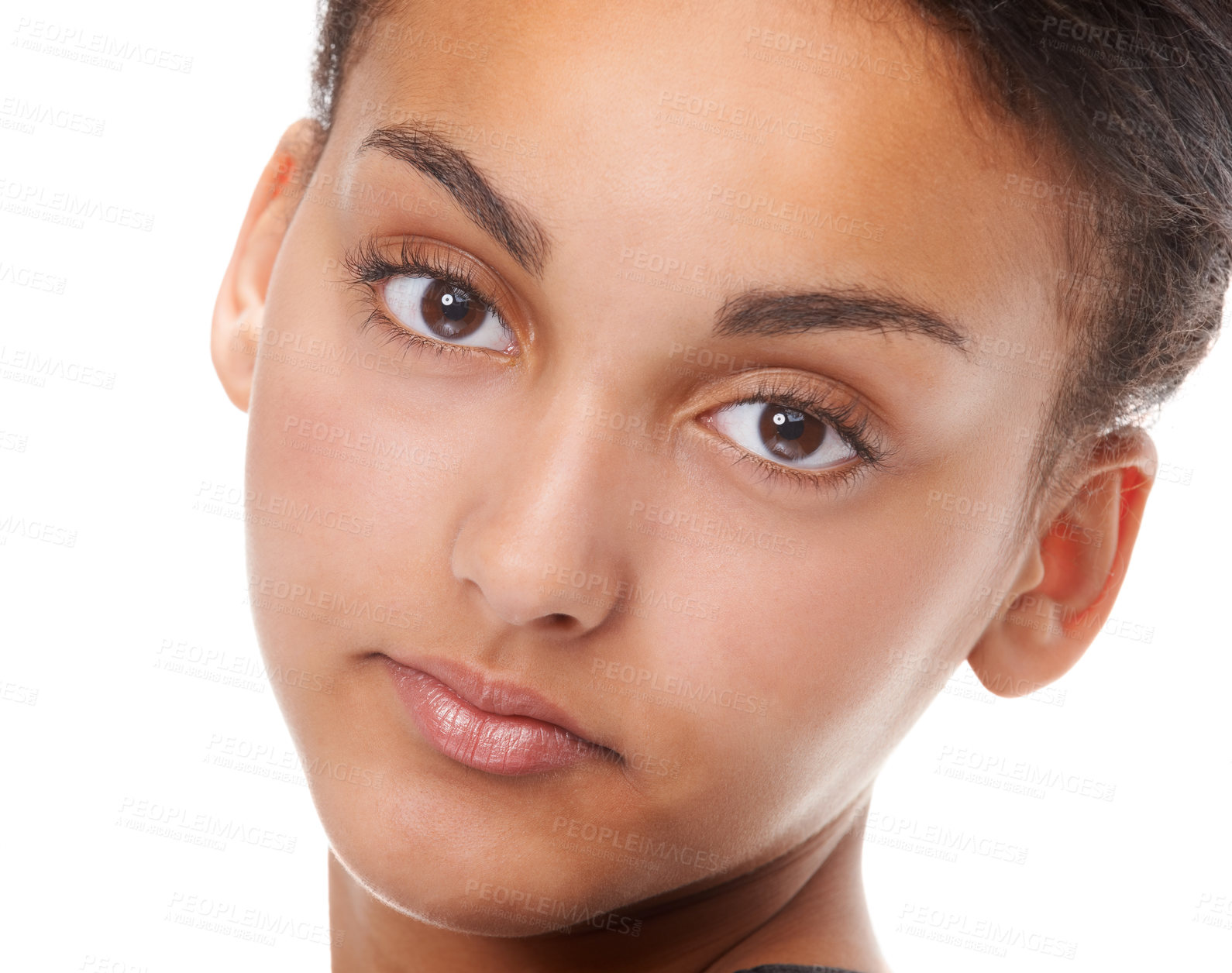 Buy stock photo Portrait, teenager or girl with beauty or results in white background for shine, wellness or natural glow. Studio, confident model or face of woman with dermatology and skincare for facial health
