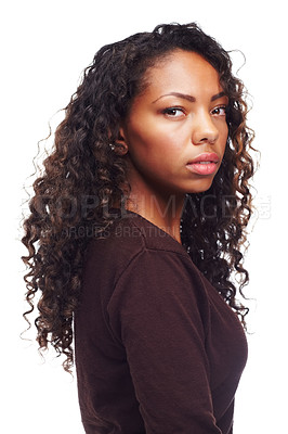 Buy stock photo African teen, girl and portrait with confidence in studio with casual fashion and cosmetics. White background, young face and female person with teenager and gen z style with pride and makeup