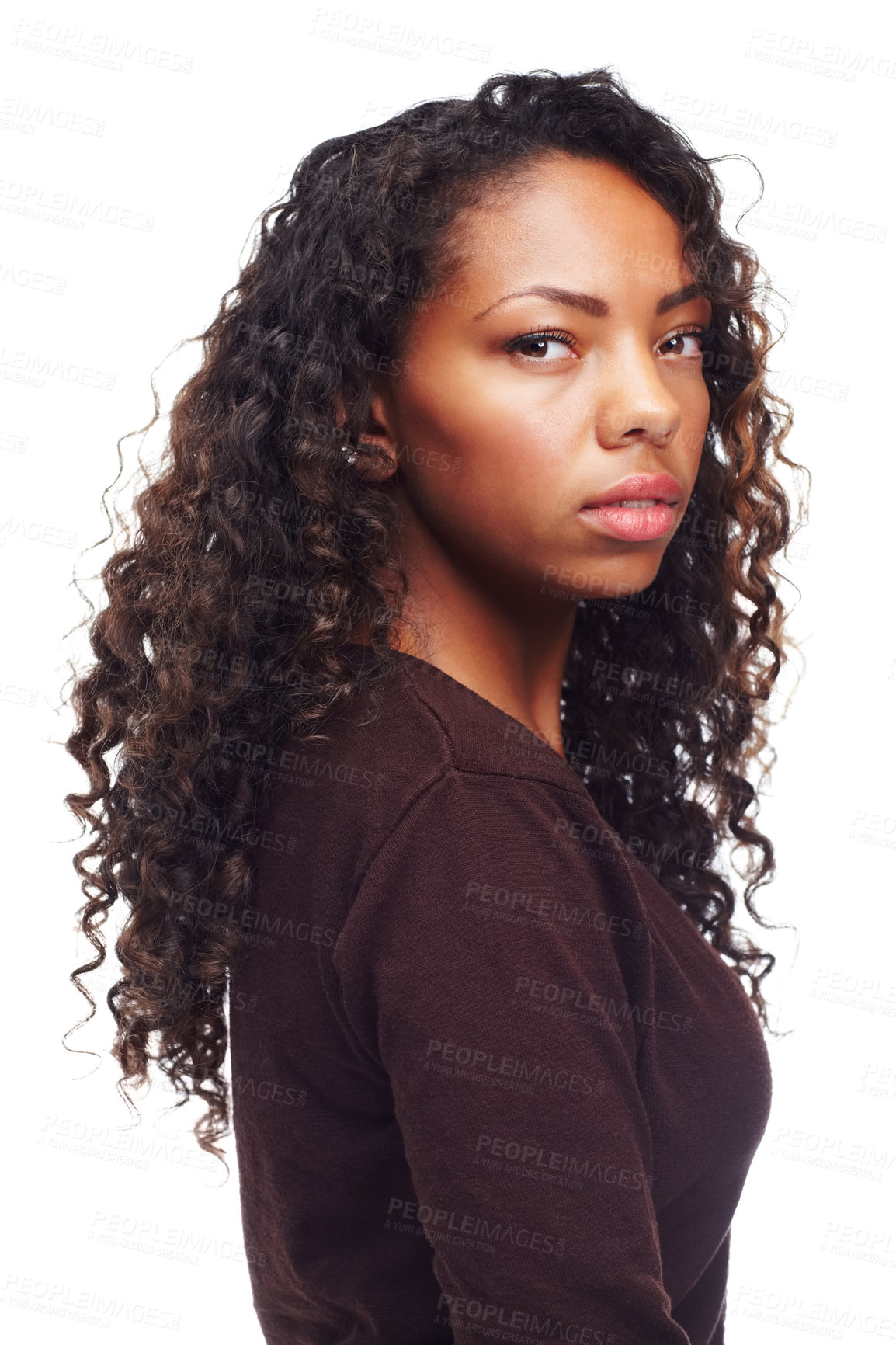 Buy stock photo African teen, girl and portrait with confidence in studio with casual fashion and cosmetics. White background, young face and female person with teenager and gen z style with pride and makeup