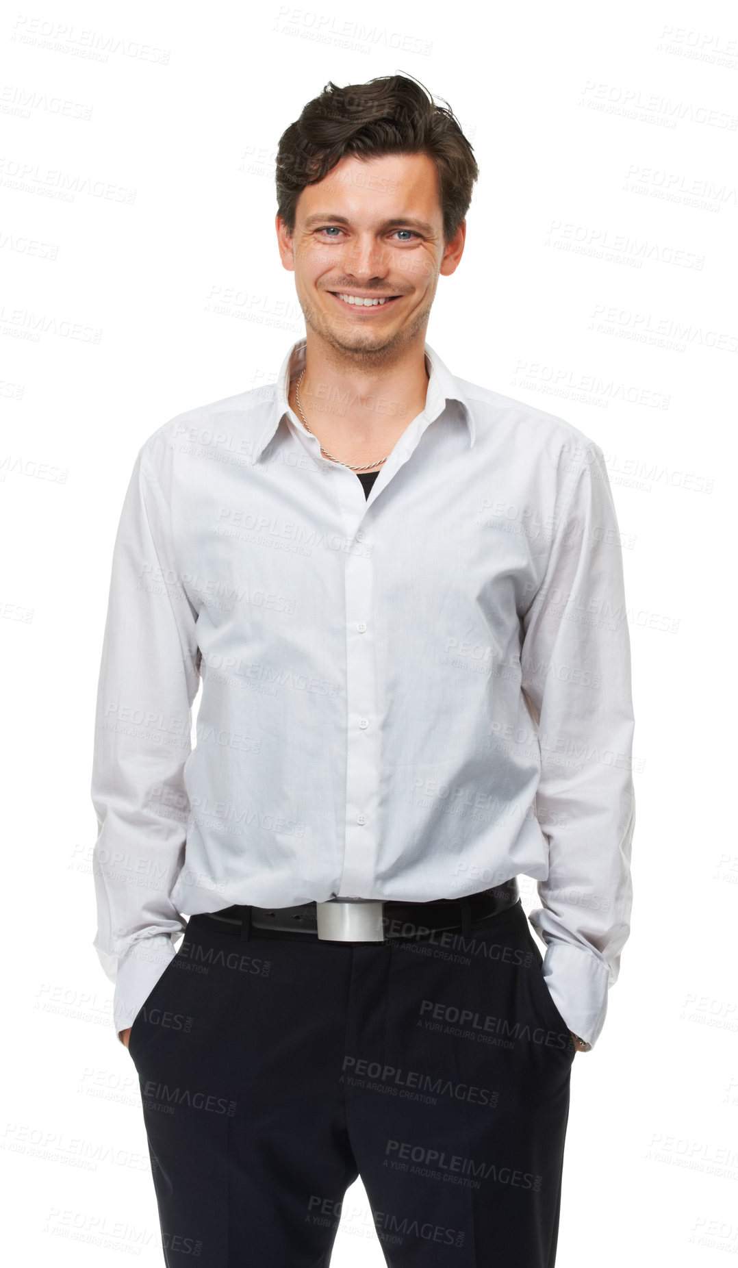 Buy stock photo Man, corporate and smile with studio, portrait and happiness for job or career. Businessman, professional broker and confident for work, startup and style for positivity isolated on white background